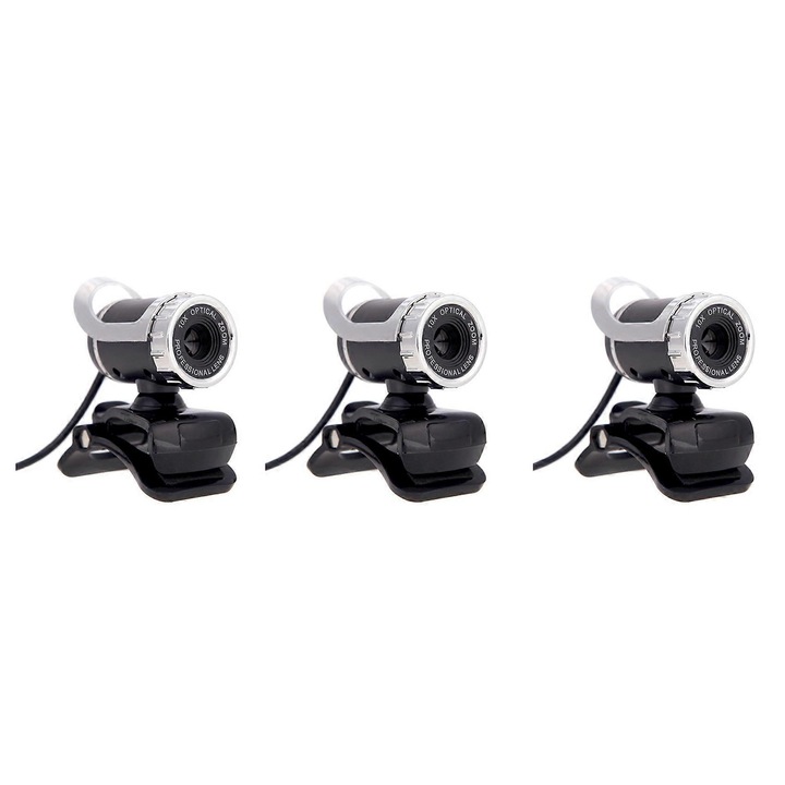 Комплект от 3 уеб камери USB 2.0 FRU-CJK0424-260918-010, 12 MP, вграден микрофон, 10x оптично увеличение, черно/сребристо