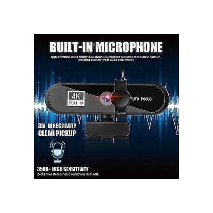 Уеб камера FRU-CJK0424-260919-031 4K, автофокус, вграден микрофон, USB, 2560x2048 (10 MP), черна