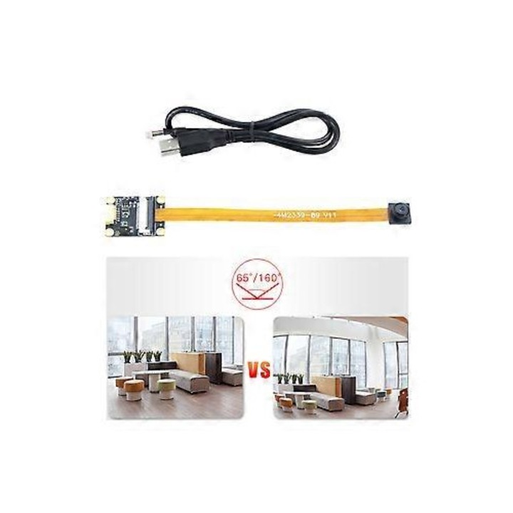USB камера модул 4MP FRU-CJK0424-260919-720 със сензор OV4689, широкоъгълен 65°/160°, USB 2.0, YUY2/MJPG, кабел 40 см, черен
