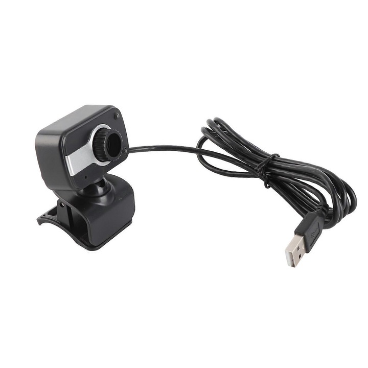 Уеб камера USB FRU-CJK0424-260918-1124, 0.3MP (640x480) CMOS, вграден микрофон, LED за нощно виждане, въртяща се на 360°/60°, USB кабел 1.45 м, черна