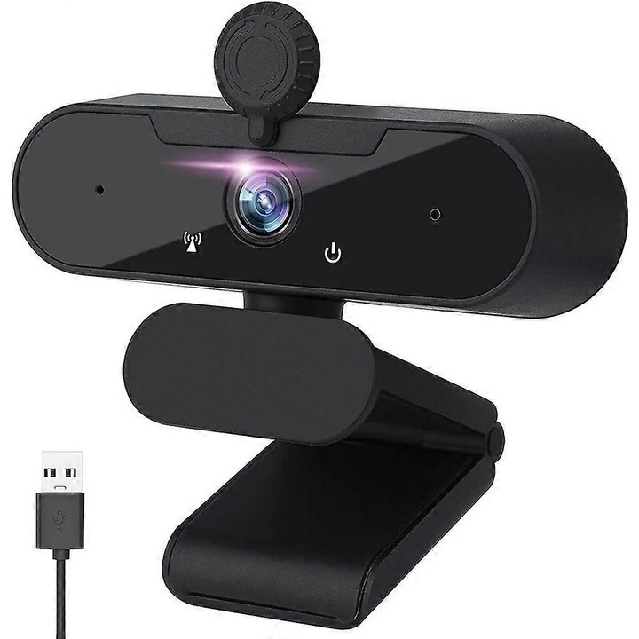 Уеб камера USB FRU-CJK0424-260919-1243, Full HD 1080p, вграден микрофон с шумопотискане, затвор за поверителност, монтаж на екран/статив, черна