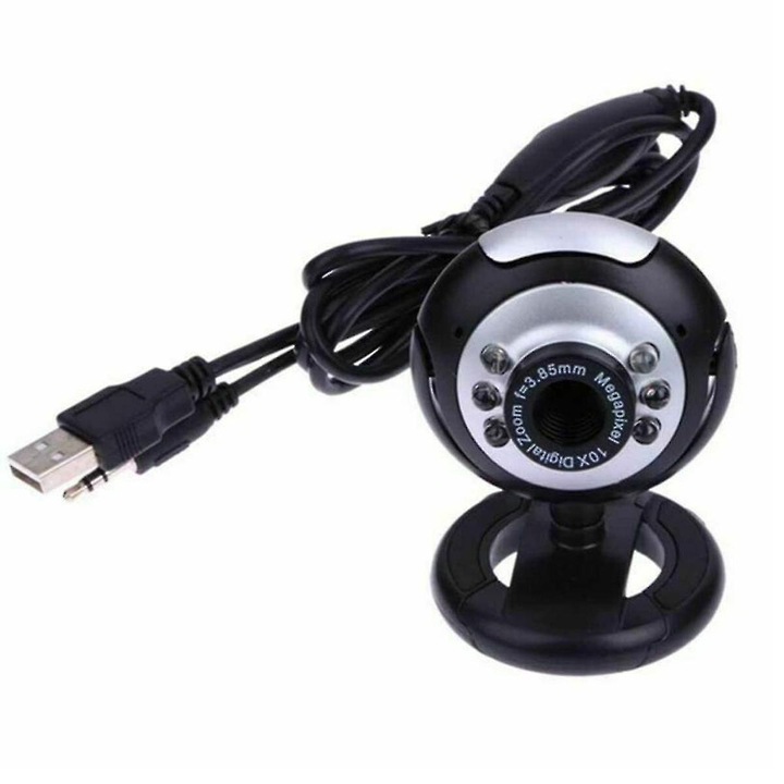 Уеб камера USB FRU-CJK0424-260919-168, 720P HD, 6 LED за нощно виждане, въртене на 360°, plug-and-play, черна/сребриста