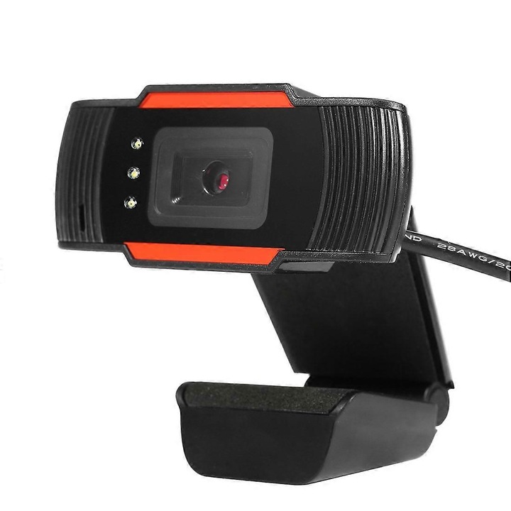 Уеб камера A870C3 FRU-CJK0424-260918-222, 480p, автофокус, микрофон с намаляване на шума, 3 LED диода с регулиране, въртяща се на 30° нагоре/надолу, USB 2.0, кабел 1.4 м, черно/оранжево
