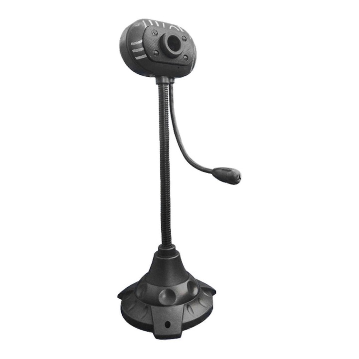 Уеб камера USB FRU-CJK0424-260918-1423, 480P, вграден микрофон, въртене на 360°, гъвкава шия, черна, 25 см