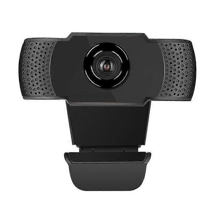 Уеб камера USB FRU-CJK0424-260919-137, Full HD 1080P 30 fps, автофокус, вграден микрофон, USB 2.0, въртене на 180°, CMOS сензор, обектив от 5-слойно стъкло, черна