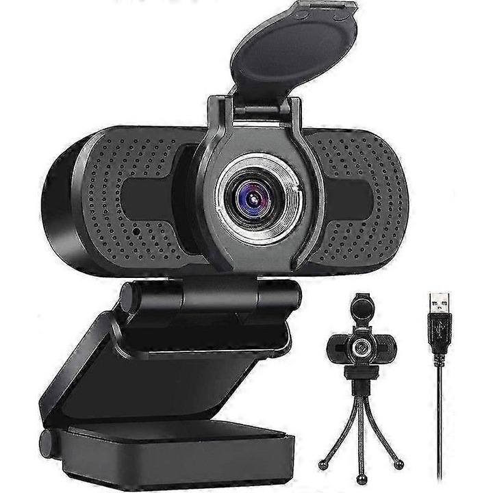 Уеб камера Full HD X61104 FRU-CJK0424-260919-835, 1080p, ъгъл на видимост 60°, вграден стерео микрофон, затвор за поверителност, USB-A, черна, съвместима с Windows/Mac/Chrome OS