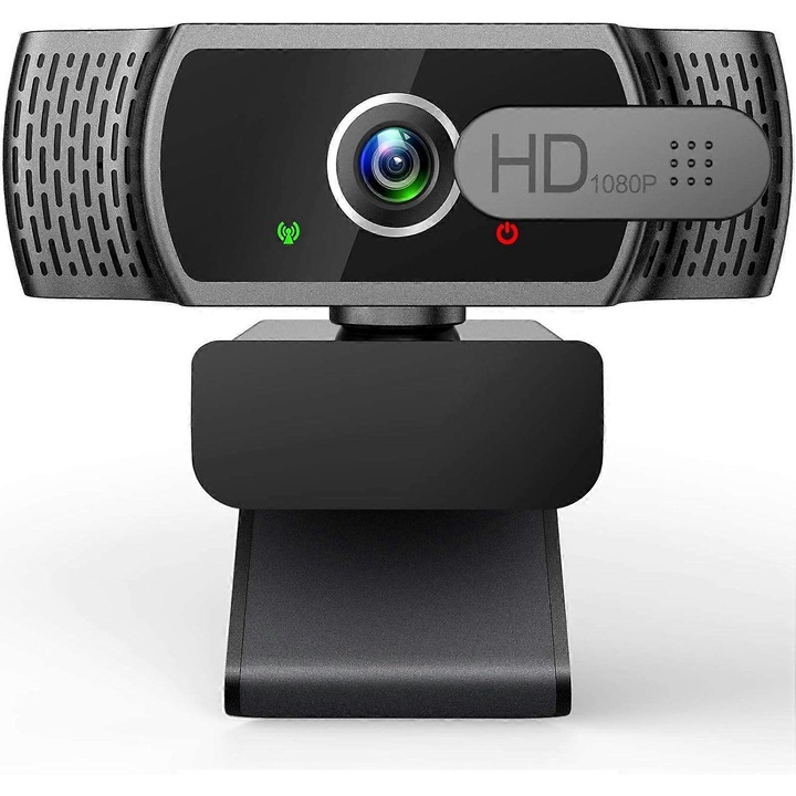 Уеб камера 1080P FHD FRU-CJK0424-260919-1499, двоен микрофон с намаляване на шума, широк ъгъл 110°, 30fps, plug-and-play USB 2.0, капак за поверителност, черна