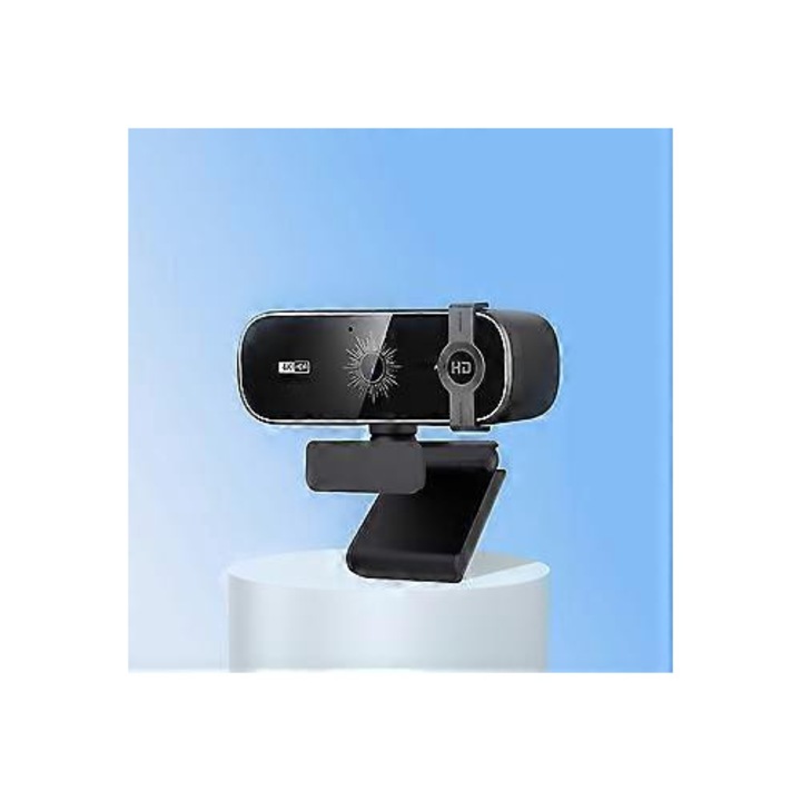 Уеб камера FRU-CJK0424-260918-734, 4K Ultra HD, автофокус, микрофон с намаляване на шума, физически капак за поверителност, включено дистанционно управление, въртяща се на 360° основа, 2 м кабел, черна