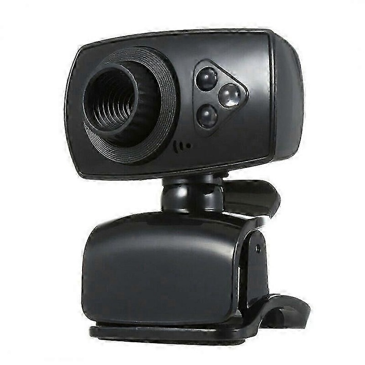 Уеб камера FRU-CJK0424-260919-1068, USB 2.0, 640×480 (480p) 30fps, вграден микрофон, въртене на 360°, 3 LED, plug-and-play без драйвери, ръчен фокус, кабел 1.45 м, черна