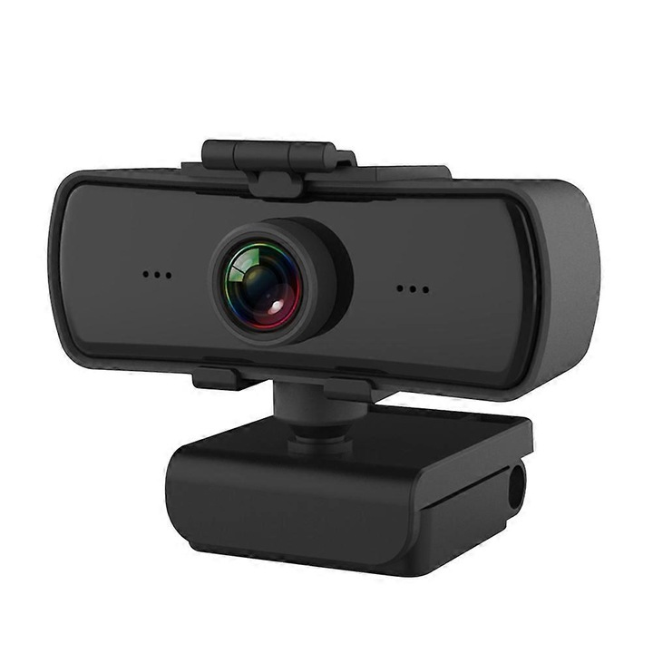 Уеб камера USB FRU-CJK0424-260918-1139, Full HD 2K, вграден микрофон, автофокус, въртене на 360°, 30 FPS, USB 2.0, черна