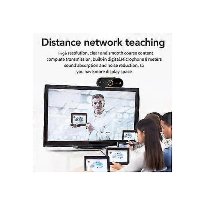 Уеб камера 1080P с автофокус FRU-CJK0424-260919-1008, вграден микрофон, 30 fps, USB 2.0, въртяща се на 30°, черна