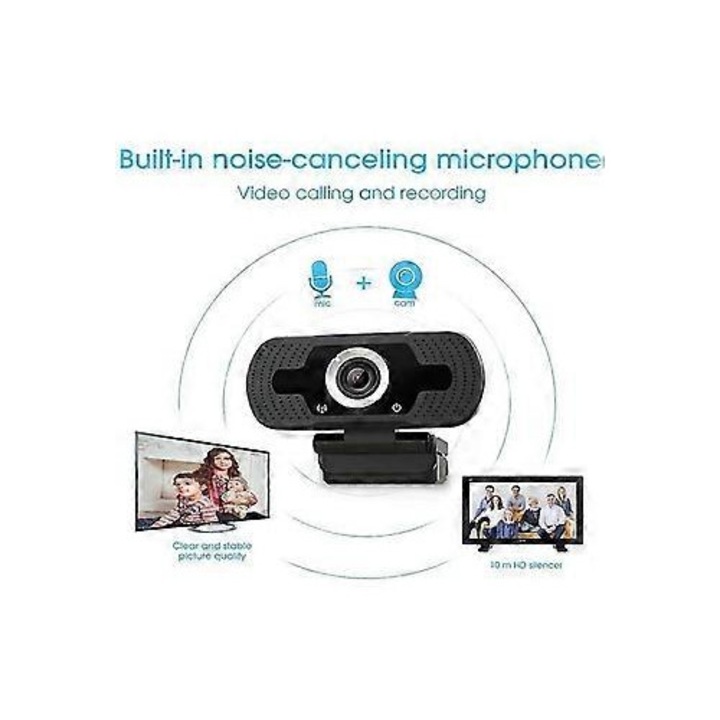Уеб камера FRU-CJK0424-260919-1288, 1080p 30fps, микрофон с намаляване на шума, USB 2.0, фиксиран фокус, затвор за поверителност и статив, черна