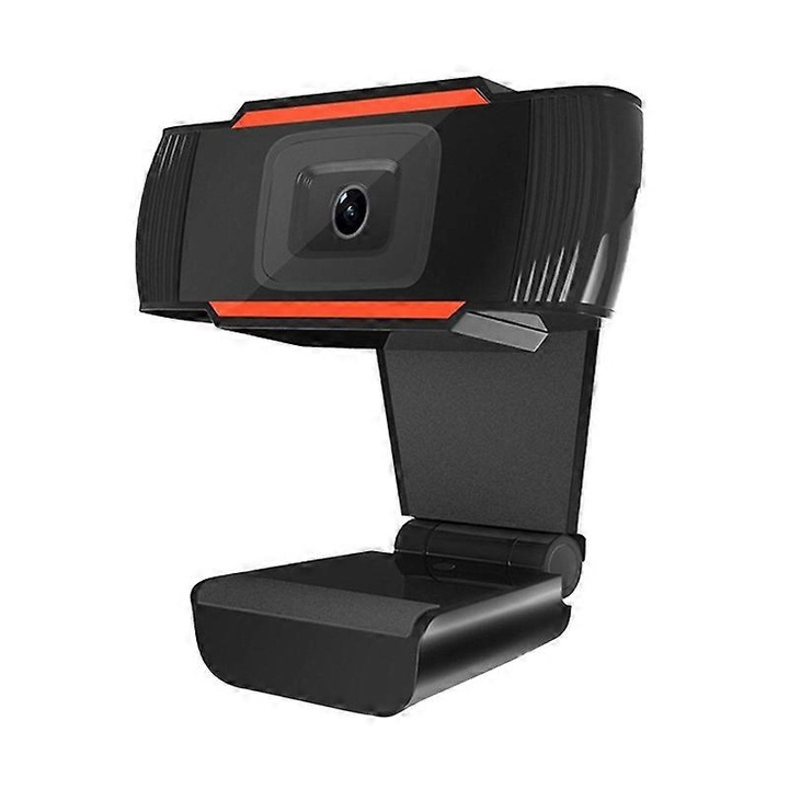 Уеб камера USB FRU-CJK0424-260919-1021, 720p (1280x720) с ръчен фокус, микрофон с намаляване на шума, CMOS сензор, 30 fps, USB 2.0, кабел 150 см, черно/оранжево