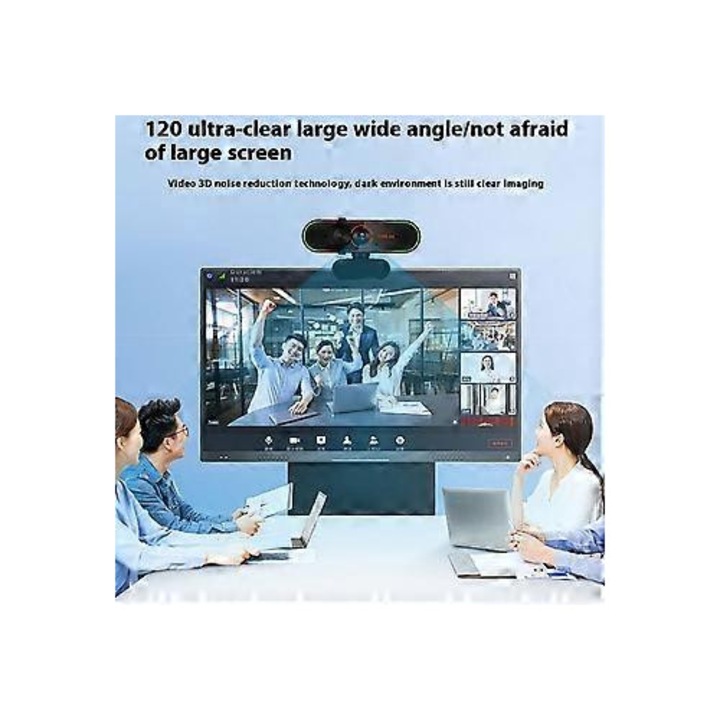 Уеб камера USB FRU-CJK0424-260919-1094, 12 MP 4K, вграден микрофон с намаляване на шума, plug-and-play, черна