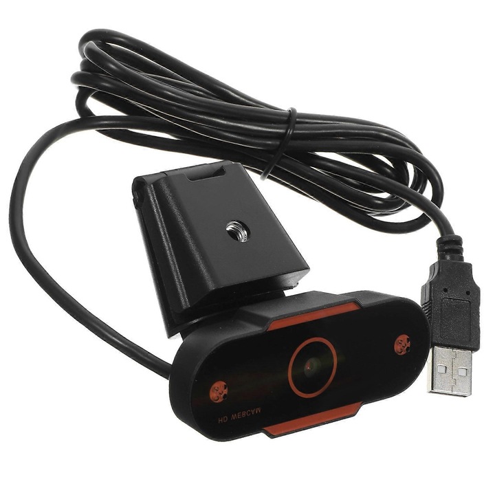 Уеб камера FRU-CJK0424-260918-1365, USB 2.0, HD с вграден микрофон и регулируема щипка, черен/оранжев