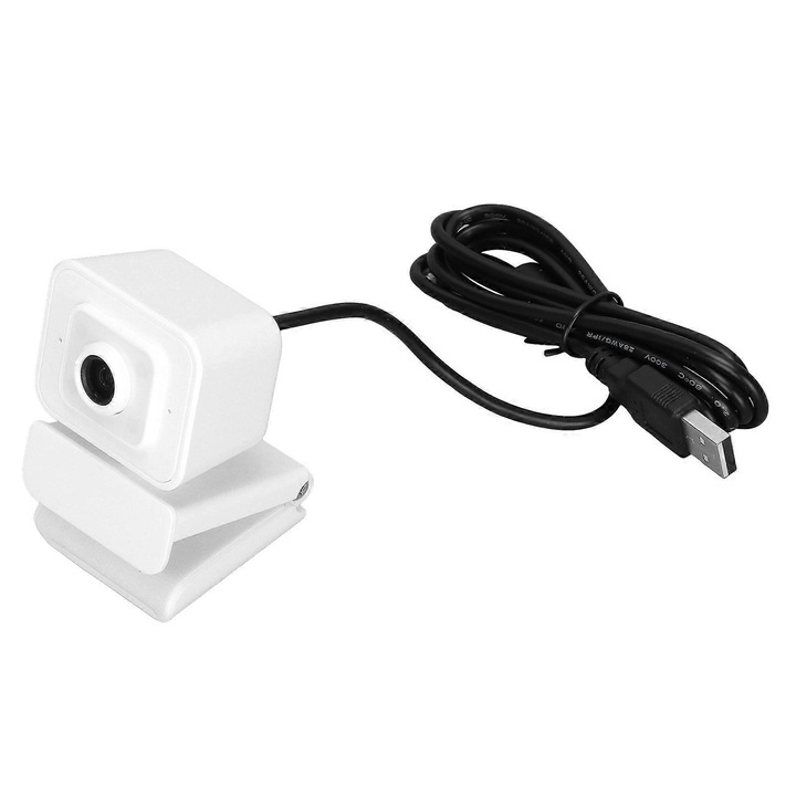 Уебкамера FRU-CJK0424-260918-1407, Full HD 1080p 30 fps, USB 2.0, вграден микрофон, капак за поверителност, въртене на 360°, бял