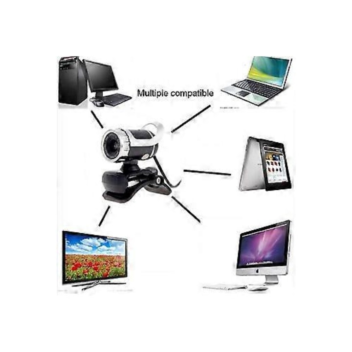 Уебкамера USB FRU-CJK0424-260919-1074, ръчен фокус, вграден микрофон с намаляване на шума, въртене на 360°, plug-and-play, черна