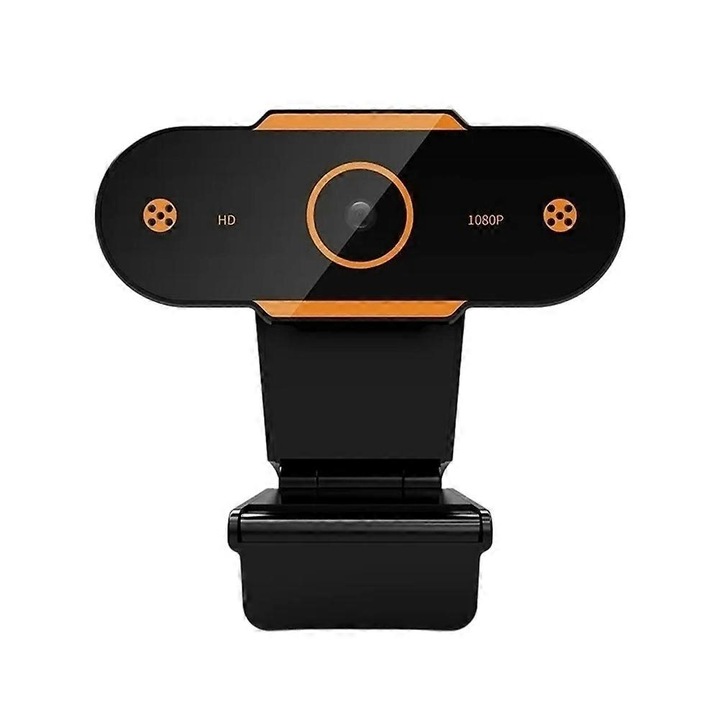 Уеб камера USB FRU-CJK0424-260919-187 1080P, автофокус, CMOS сензор, вграден микрофон, USB 2.0, 30 FPS, Plug and Play, черно/оранжево