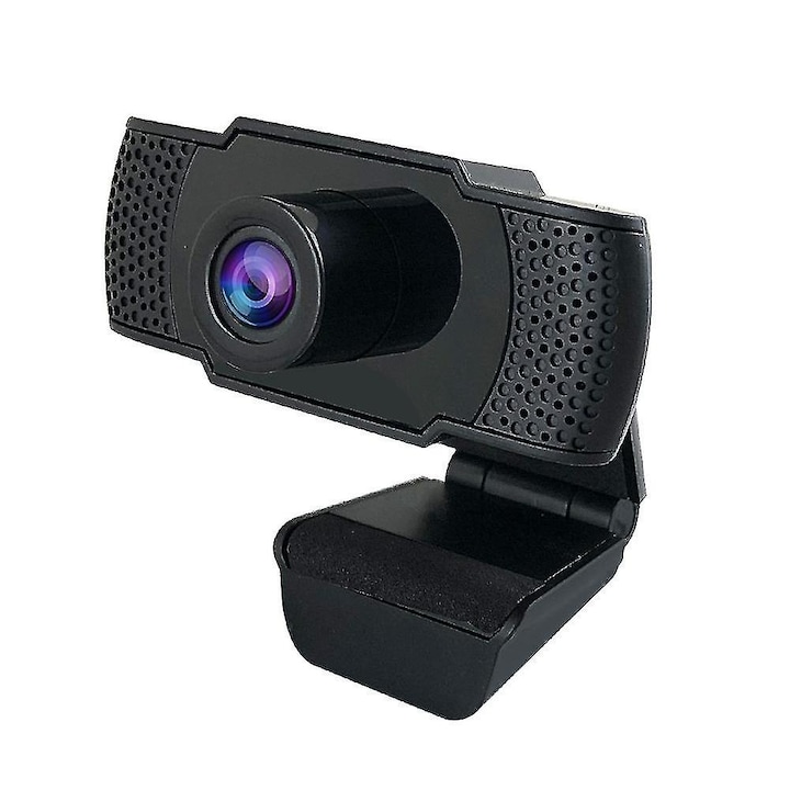 Уеб камера USB Full HD 1080p FRU-CJK0424-260919-1351, широк ъгъл 110°, 30 fps, стерео микрофон с намаляване на шума, капак за поверителност, щипка и статив, USB 2.0, черна, кабел 1.5 м