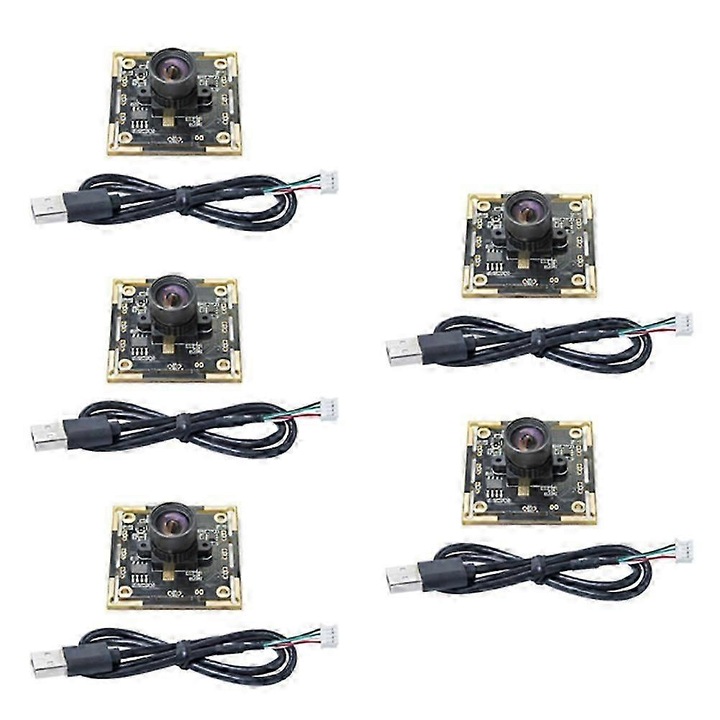 Комплект 5 модулни камери USB OV9732 FRU-CJK0424-260919-052, 1MP 1280x720 30fps, USB 2.0, MJPG/YUY2, ръчен фокус, кабел 0,5 м, зрителен ъгъл 100°, черен