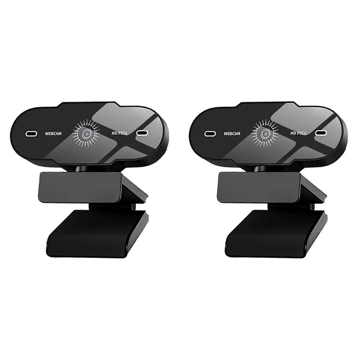 Комплект от 2 уеб камери FRU-CJK0424-260919-1386, 1080P, USB 2.0, вграден микрофон, 30 fps, CMOS сензор, стъклена леща, черни