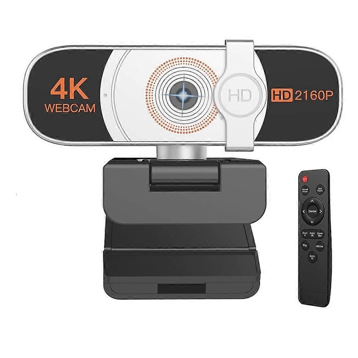 Уеб камера 4K FRU-CJK0424-260919-1366, автоматично увеличение, дистанционно управление, капак за поверителност, вграден микрофон, черно/бяло