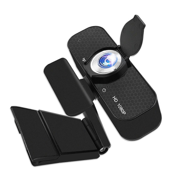 Уеб камера USB FRU-CJK0424-260919-1442, 1080P/2K/4K по избор, микрофон с шумопотискане, широк ъгъл >90°, регулируем статив/щипка, черна, ABS корпус