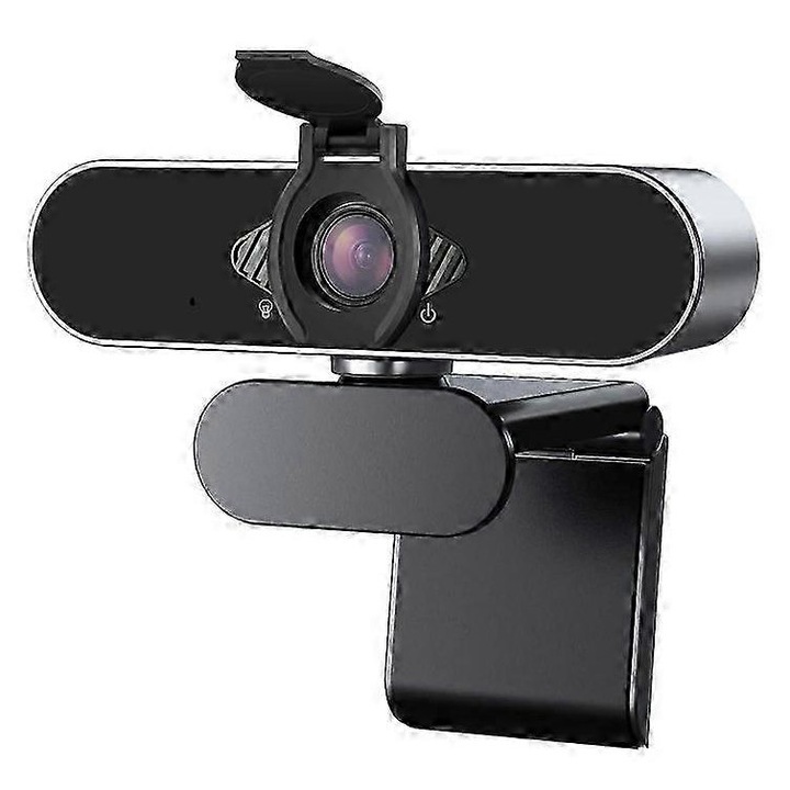 Уебкамера USB FRU-CJK0424-260919-838, 1080p Full HD, широк ъгъл 90°, микрофон с намаляване на шума, H.264, plug-and-play USB 2.0, въртяща се щипка с капак за поверителност, черна
