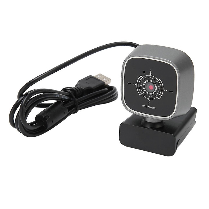 Уеб камера USB FRU-CJK0424-260918-1122 1080p 30FPS, двоен микрофон с намаляване на шума, plug-and-play, въртяща се на 360°, USB, черно/сиво