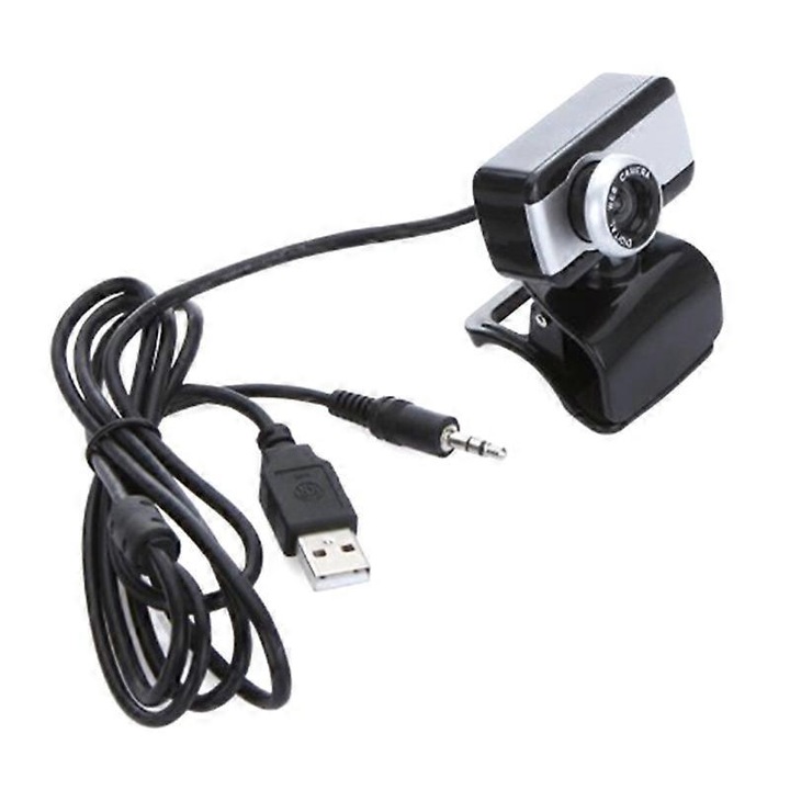 Уеб камера USB FRU-CJK0424-260918-175, с вграден микрофон, 0,3 MP CMOS, USB 2.0, щипка за монитор, черна/сребриста