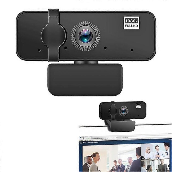 Уеб камера USB A35 FRU-CJK0424-260918-190, 1080p Full HD, автофокус, вграден микрофон, ъгъл 75°, 30 fps, plug-and-play, кабел 1.7 м, черна