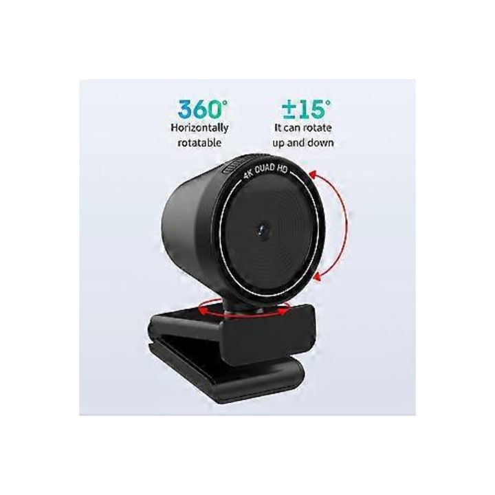 Уеб камера USB FRU-CJK0424-260918-533 4K с автофокус и дистанционно управление, въртене на 360°, черна