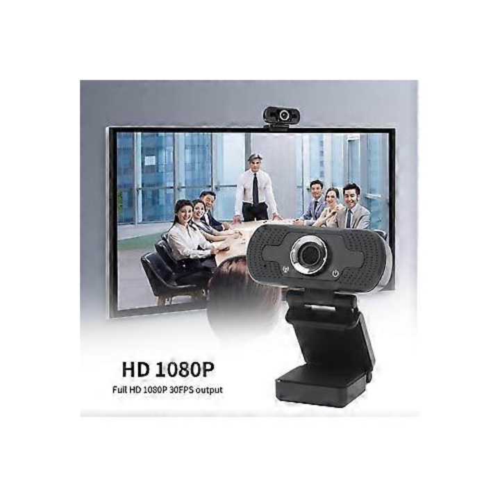 Уеб камера 1080P Full HD FRU-CJK0424-260918-1204, микрофон с намаляване на шума, 30 fps, USB plug-and-play, ъгъл 75.7°, черна