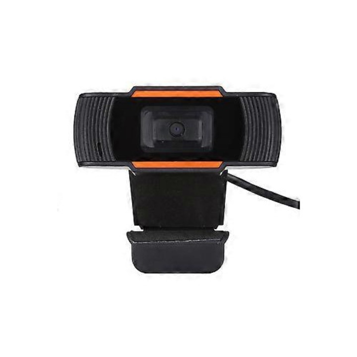 Уеб камера USB FRU-CJK0424-260919-1240, HD 720p, автофокус, въртяща се ±30°, 30 fps, USB 2.0, кабел 150 см, леща от оптично стъкло, черен/оранжев, 8 x 3 x 11 см