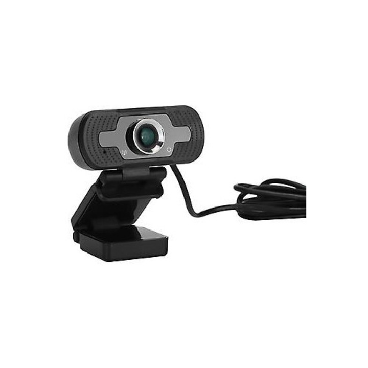 Уеб камера FRU-CJK0424-260919-1246, Full HD 1920x1080 30FPS, USB 2.0, CMOS сензор, фиксиран фокус, усъвършенствана корекция на светлината, включва статив, черна, кабел 1.8 м