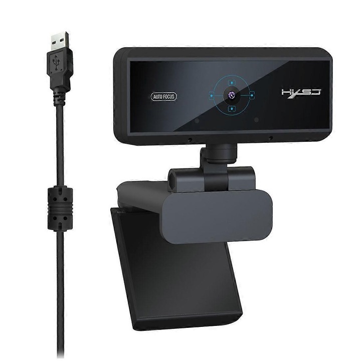 Уеб камера FRU-CJK0424-260919-1277, 5.0 MP, 1080p HD, автофокус, микрофон с шумопотискане, съвместима с USB 2.0/3.0, регулируема щипка 360°/наклон 180°, кабел 1.7 м, черна