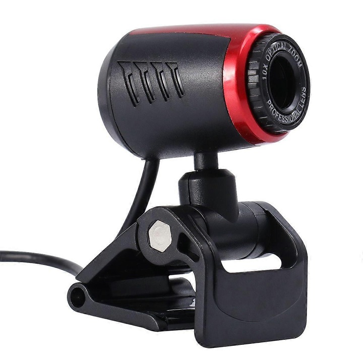 Уеб камера FRU-CJK0424-260919-918, 1.3 MP CMOS, вграден микрофон, USB 2.0, 30 FPS, гъвкаво рамо със щипка, черно/червено