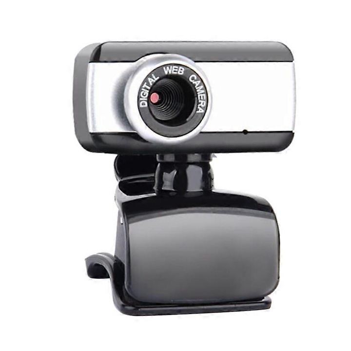 Уеб камера FRU-CJK0424-260919-963, USB 2.0, видео 640×480 30fps, статична снимка 1600×1200, вграден микрофон, щипка с въртене на 360°, ръчен фокус, кабел 109 см, черно/сребристо