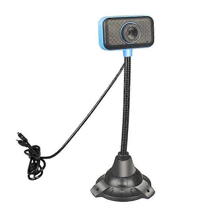 Уеб камера USB FRU-CJK0424-260918-1356, 480p HD с нощно виждане, вграден микрофон с намаляване на шума, ръчен фокус, гъвкаво въртящо се рамо с противоплъзгаща основа, USB 2.0 plug-and-play, синьо/черно