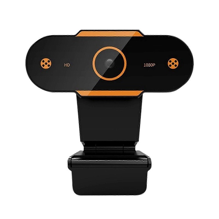 Уебкамера USB FRU-CJK0424-260918-009, 1080p Full HD, вграден микрофон, регулируема основа със скоба, plug-and-play, черно/оранжево