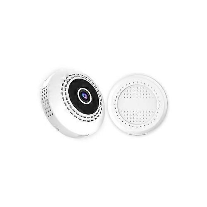 Безжична камера за наблюдение FRU-CJK0424-260919-1076, HD 1280x720, CMOS сензор, нощно виждане с инфрачервени лъчи, 300mAh батерия, microSD до 64GB, Wi-Fi, магнитна стойка, бял