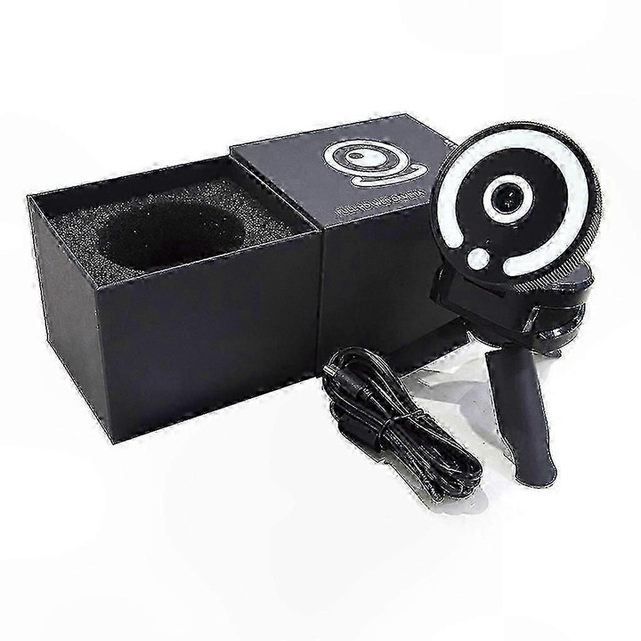 Уеб камера FRU-CJK0424-260919-048, сензор 5MP (макс. 3264×2448), 30 FPS, USB 2.0, LED ринг лампа с 96 LED, двоен микрофон с намаляване на шума, plug-and-play, черна