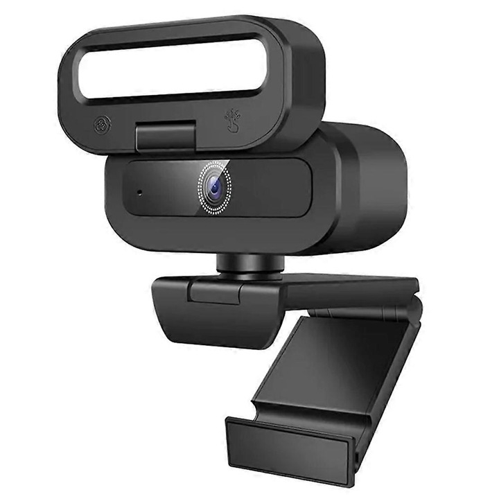 Уеб камера 2K B18 FRU-CJK0424-260919-1181, 60 fps, интелигентен автофокус, въртящ се микрофон, регулируема LED светлина, USB, черна