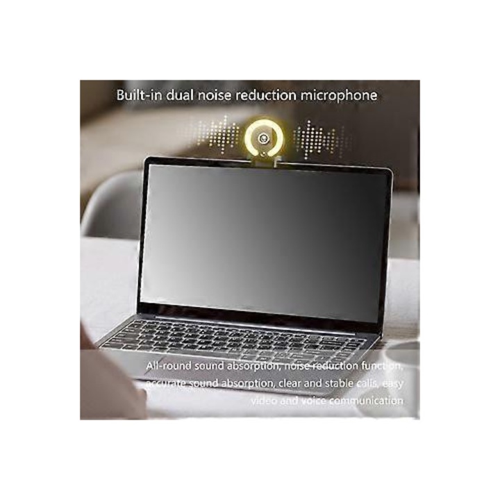 Уеб камера 4K FRU-CJK0424-260919-938, автофокус, ринг осветление с 3 цветови температури и плавно регулиране, двоен микрофон с намаляване на шума, стойка тип щипка/трипод, USB plug-and-play, черна, 9.3x7x8 см