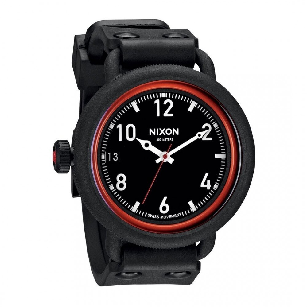 NIXON October A-488-760 All Black Red 48mm 300M Swiss Mvt.