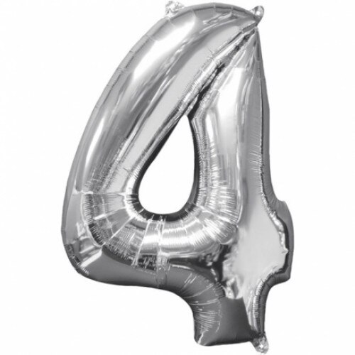 Balon folie, cifra 4, culoare argintiu, 41cm, 1 buc
