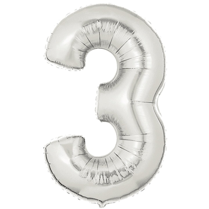 Fólia lufi, 3-as szám, ezüst színű, 41 cm, 1 db