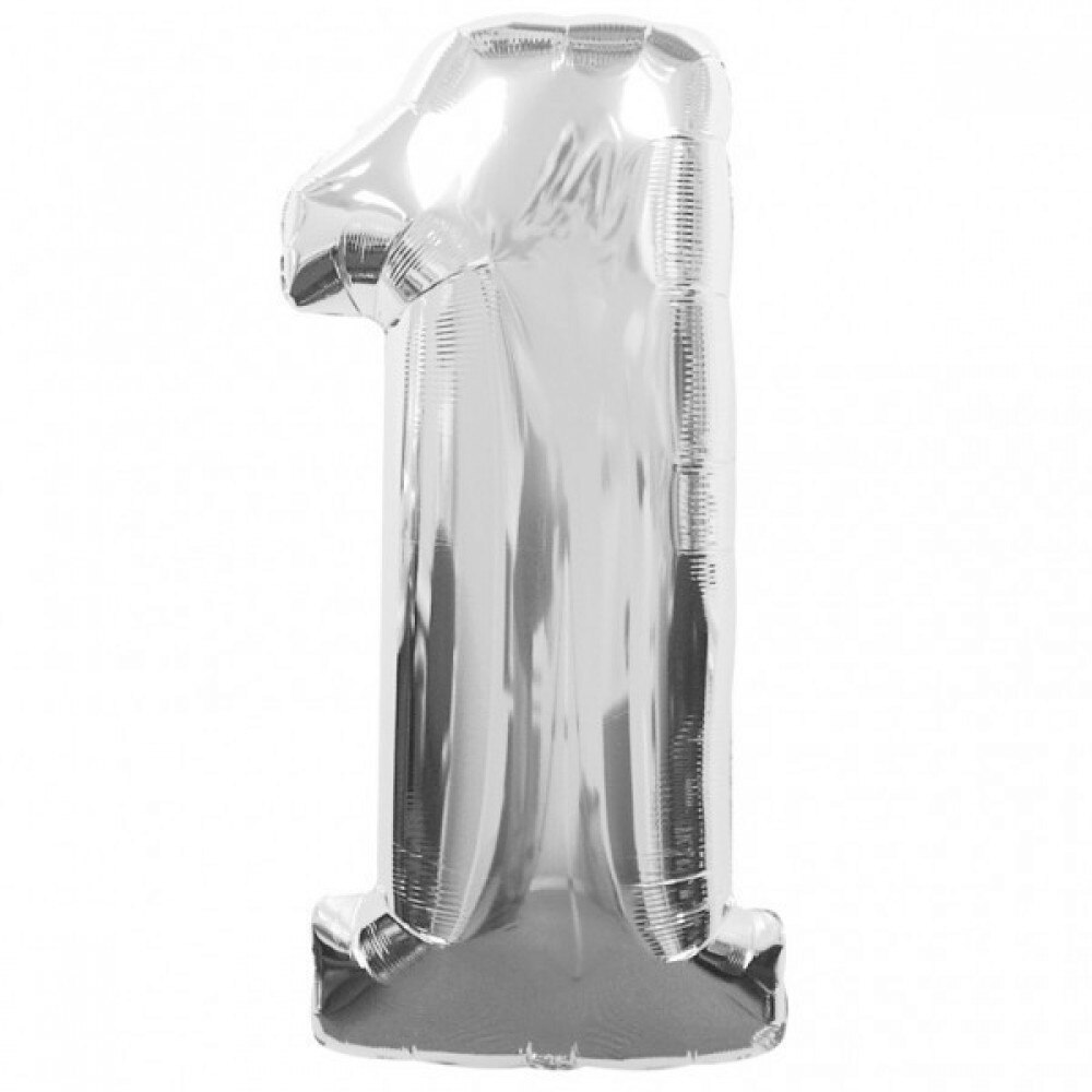Balon folie, cifra 1, culoare argintiu, 41 cm, 1 buc