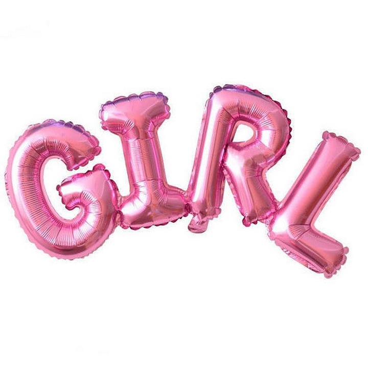 Fólia lufi, "Lány" feliratú figura, rózsaszín színű, 110 cm, 1 db