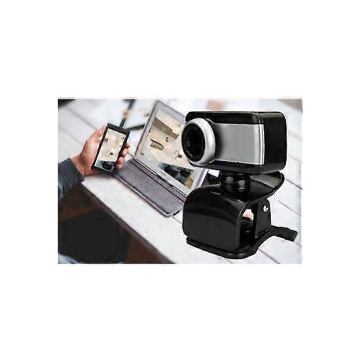 Уеб камера FRU-CJK0424-260919-1465, USB 2.0, 1600x1200 (статична), 640x480 видео @30fps, вграден микрофон с намаляване на шума, въртяща се щипка на 360°, ръчен фокус, черна